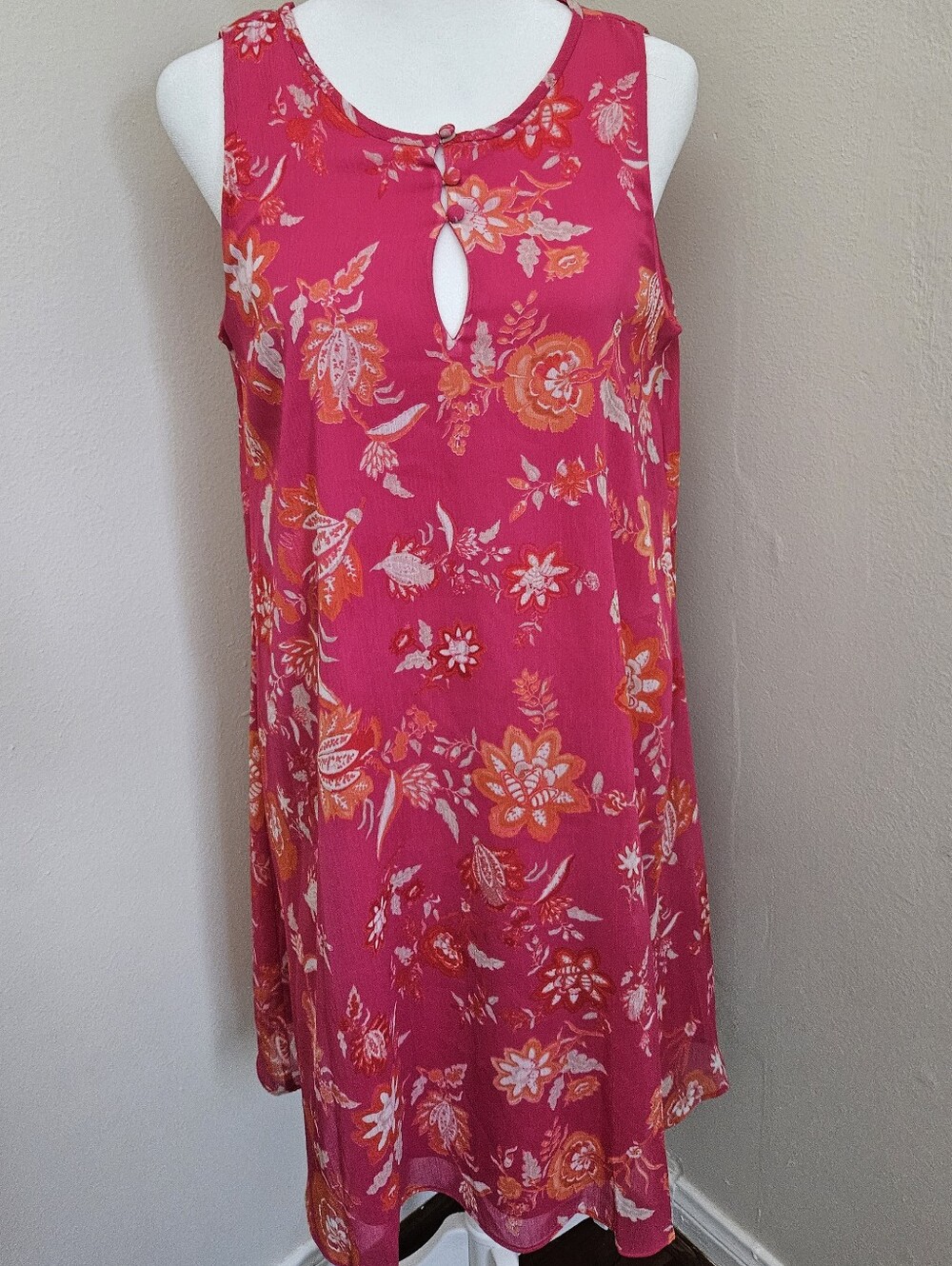 Chaps Hot Pink Floral Keyhole Tank Dress